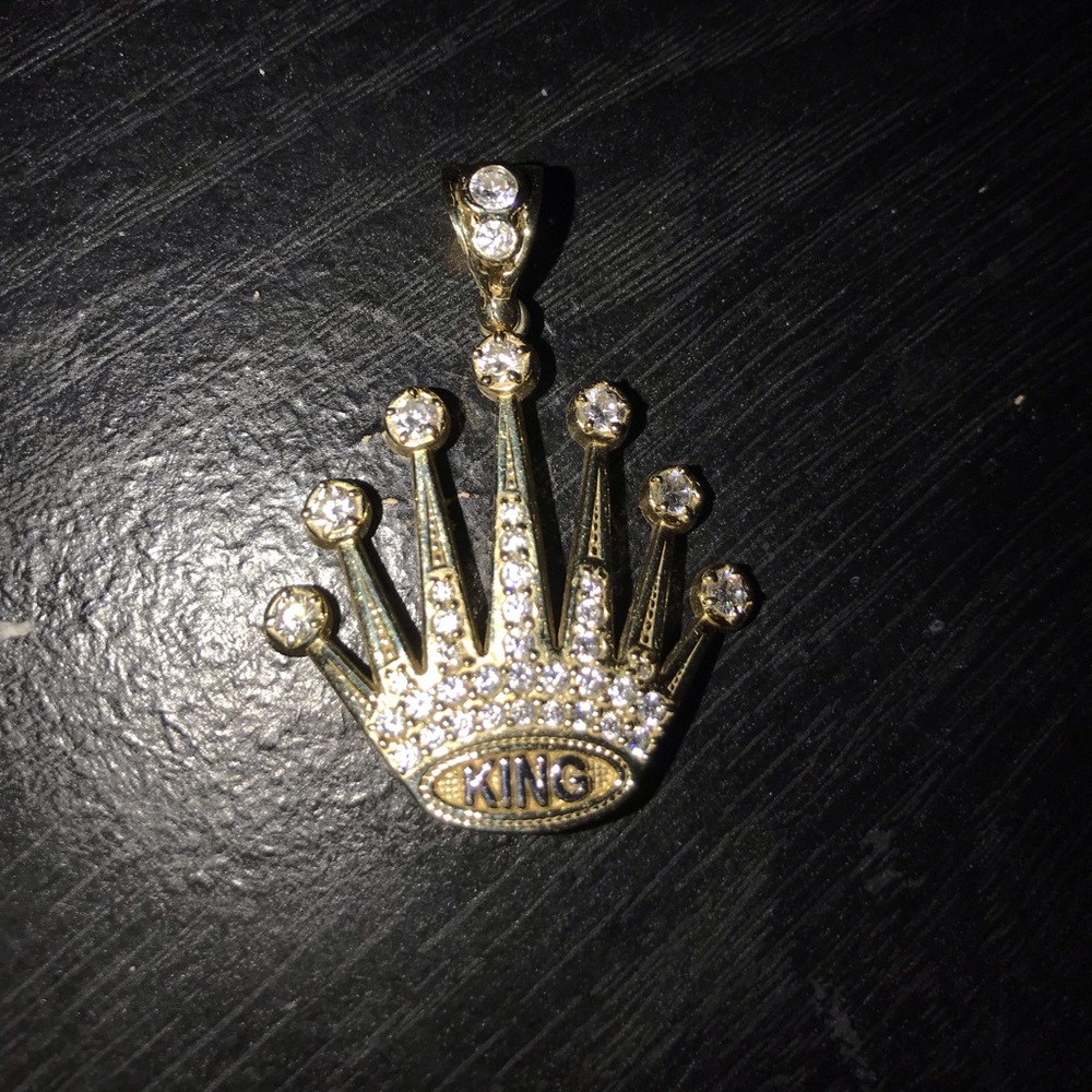 Gold & CZ Diamond King Pendant 10K